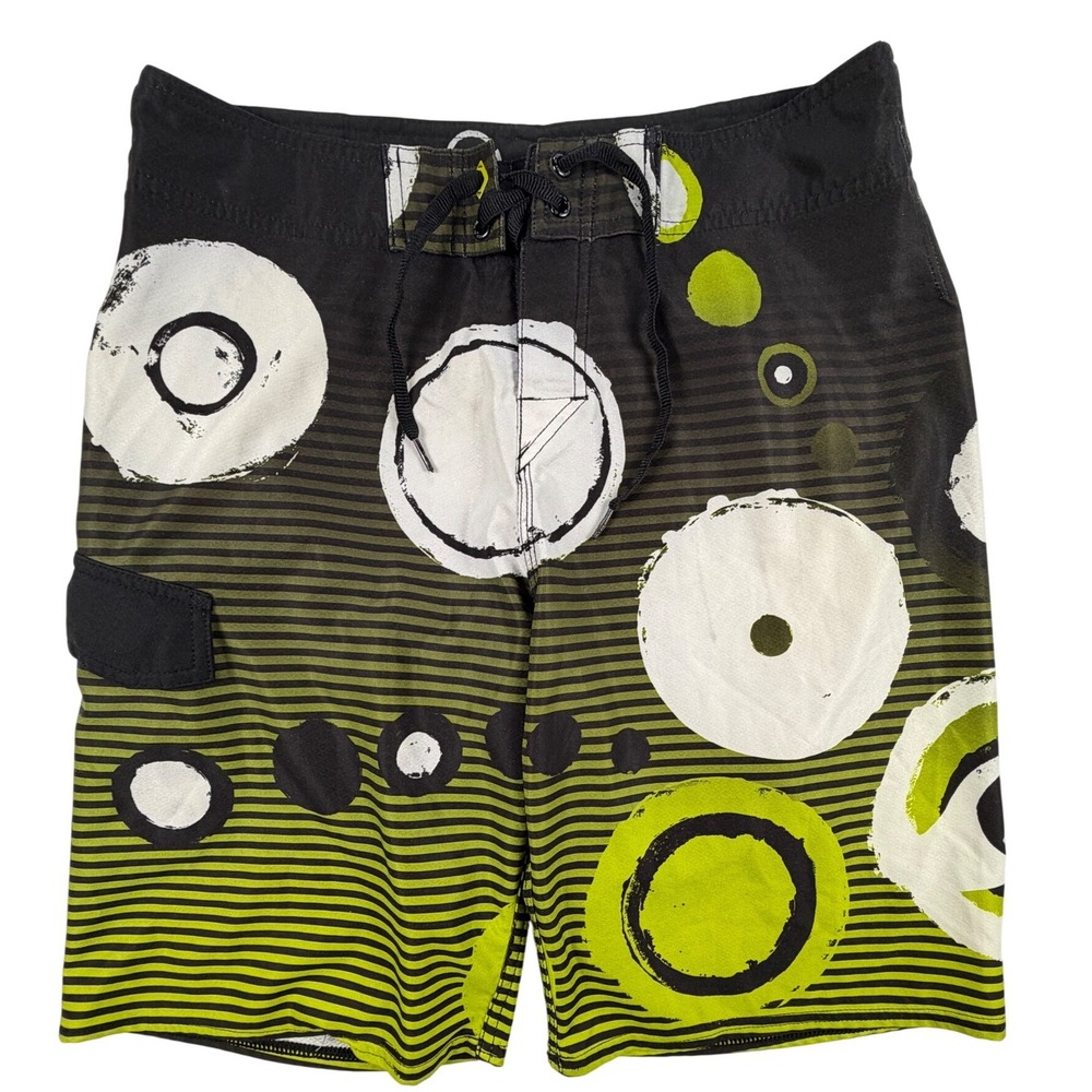 Quiksilver Cypher Series Board Shorts Mens 32 Black Green Striped 4-Way Stretch